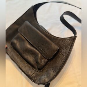 FOSSIL Vintage 90s Y2K Black Leather Edgy Grunge Moto Small Shoulder Bag